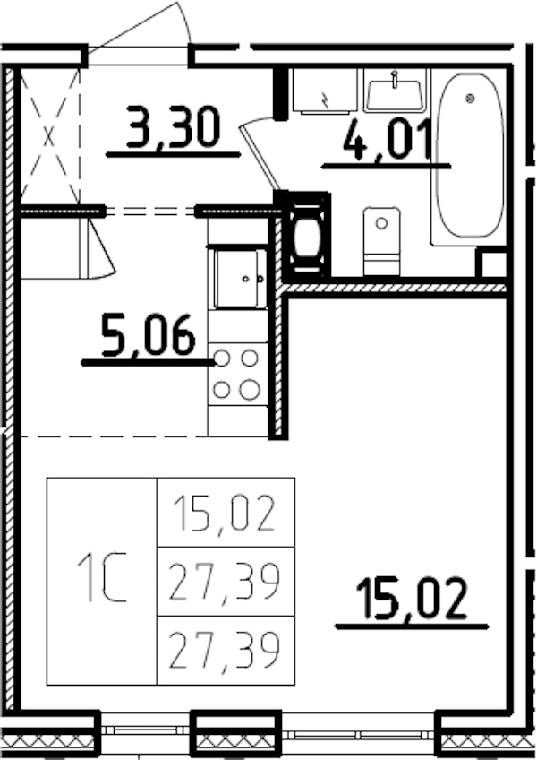 Квартира студия 27.39 м², 1/9 эт., ЖК «IQ Гатчина 3»